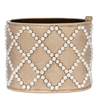Chanel Metal Pearl Quilted Wide Cuff Gold 1 of 5