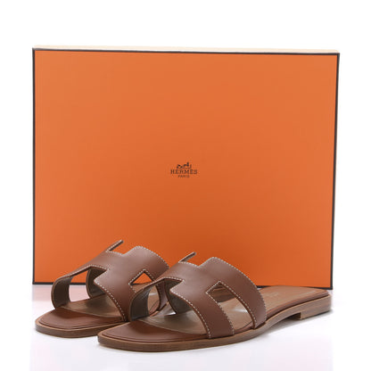 Hermes Box Calfskin Oran Sandals 39 Gold 9 of 9