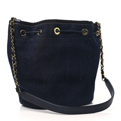 Chanel Lurex Canvas Deauville Drawstring Bucket Bag Navy Blue Gold 3 of 10