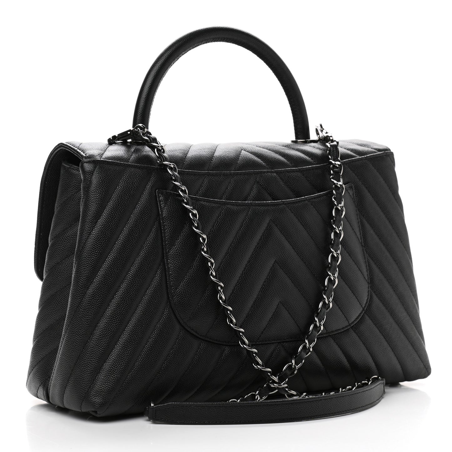 Caviar Chevron Quilted Medium Coco Handle Flap Black