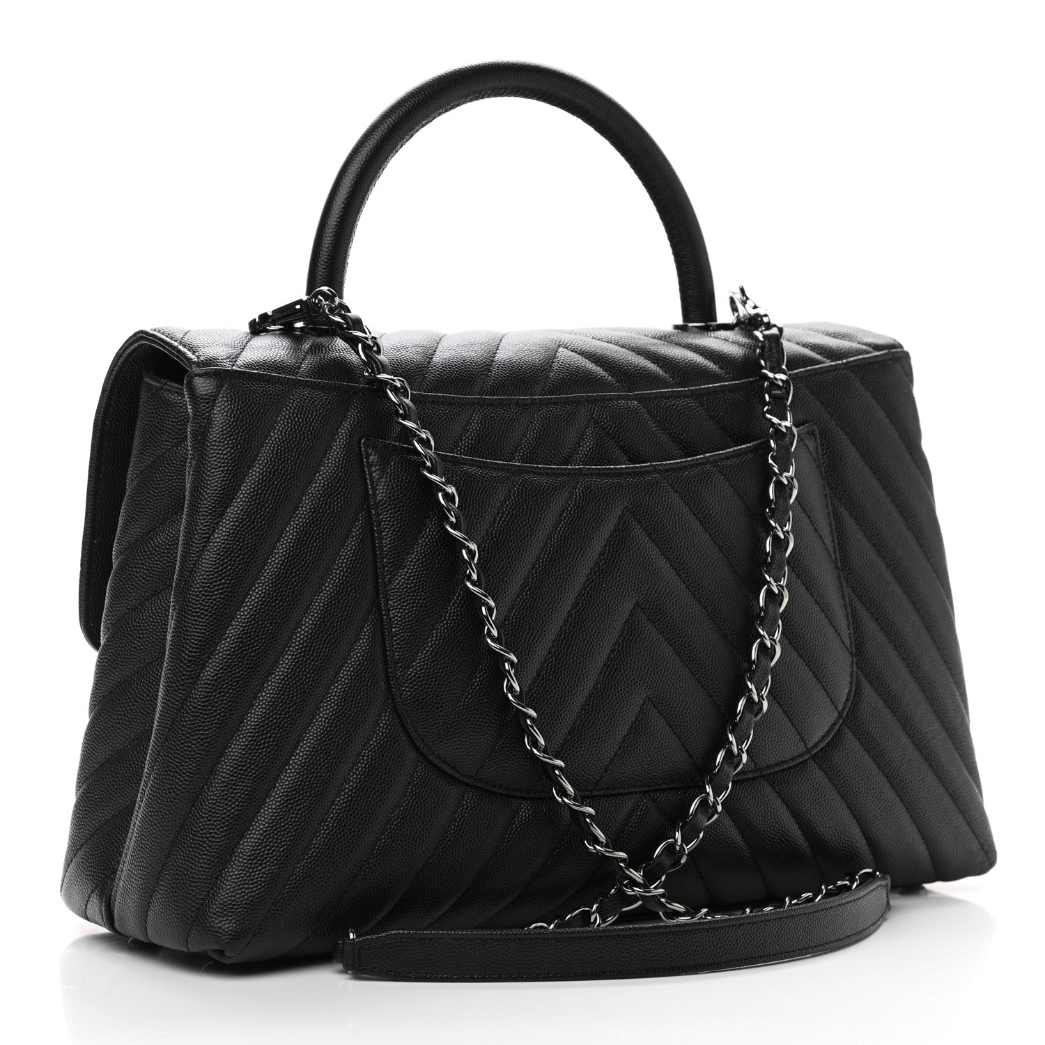 Chanel Caviar Chevron Quilted Medium Coco Handle Flap Black 3 of 11