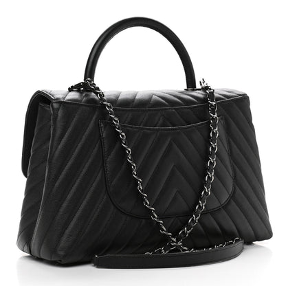 Chanel Caviar Chevron Quilted Medium Coco Handle Flap Black 3 of 11