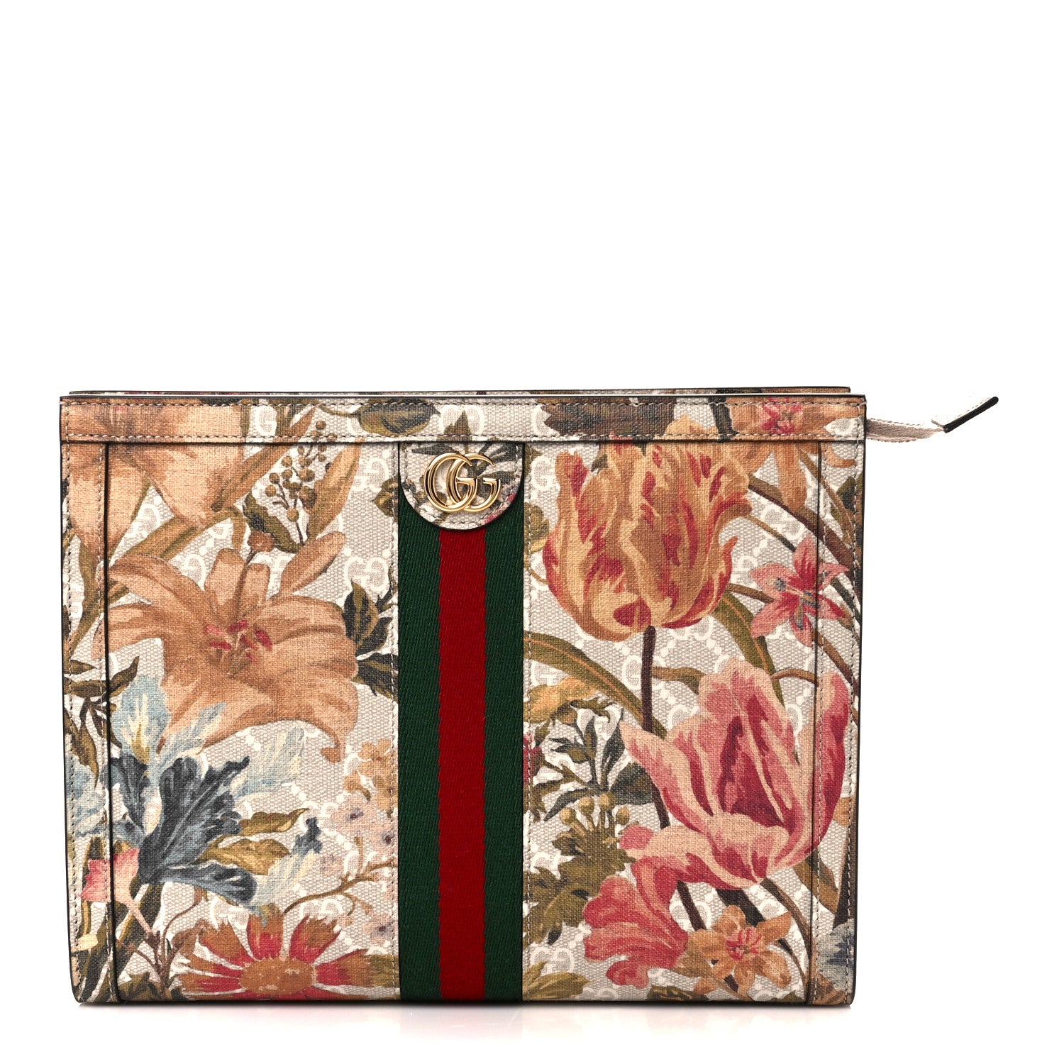 Gucci GG Supreme Monogram Water Flora Web Ophidia Pouch Beige White Multicolor 1 of 10