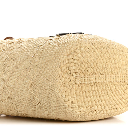 Loewe Calfskin Raffia Paulas Ibiza Medium Anagram Basket Tote Bag Natural Tan 9 of 11