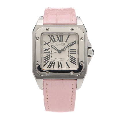 Cartier Stainless Steel Alligator 33mm Santos 100 Automatic Watch Pink 1 of 5
