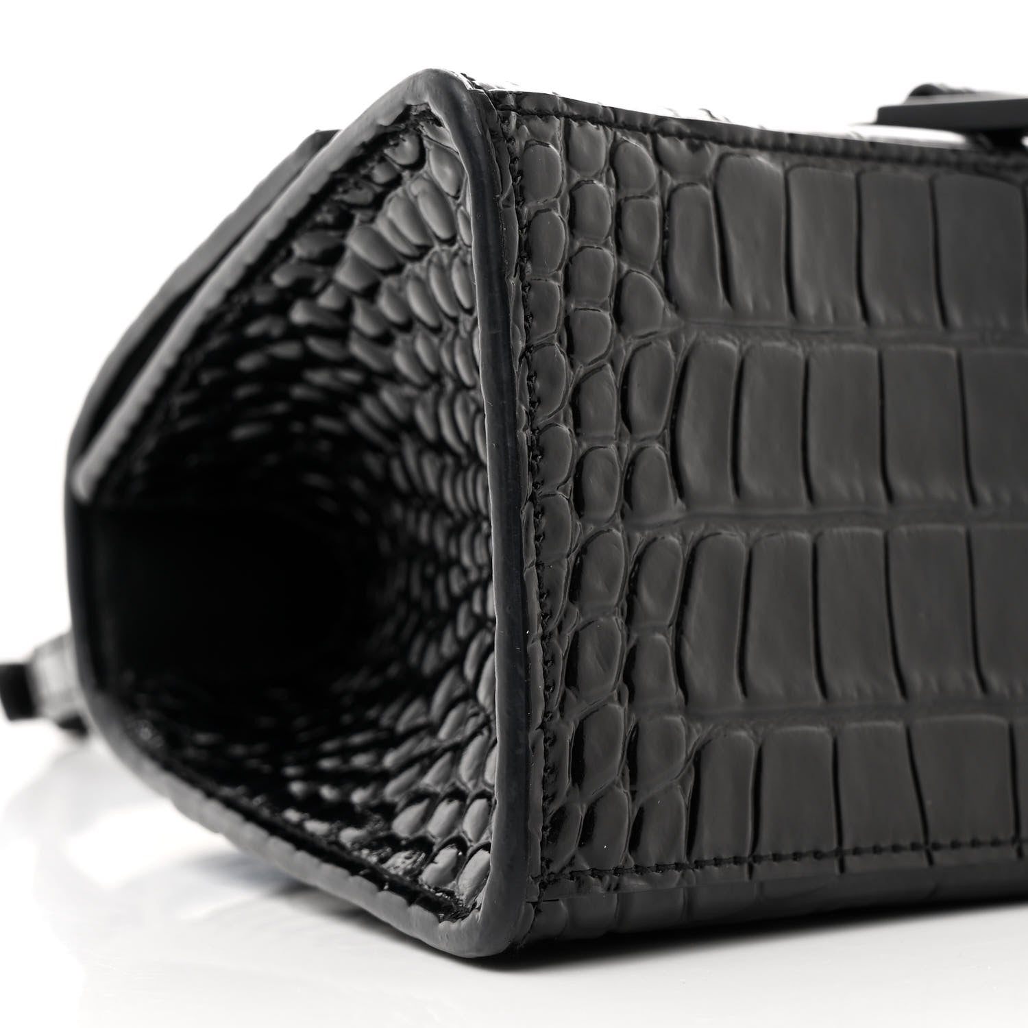 Balenciaga Shiny Calfskin Monochrome Crocodile Embossed Small Hourglass Top Handle Bag Black 10 of 15