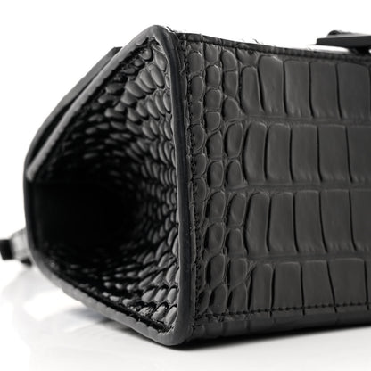 Balenciaga Shiny Calfskin Monochrome Crocodile Embossed Small Hourglass Top Handle Bag Black 10 of 15