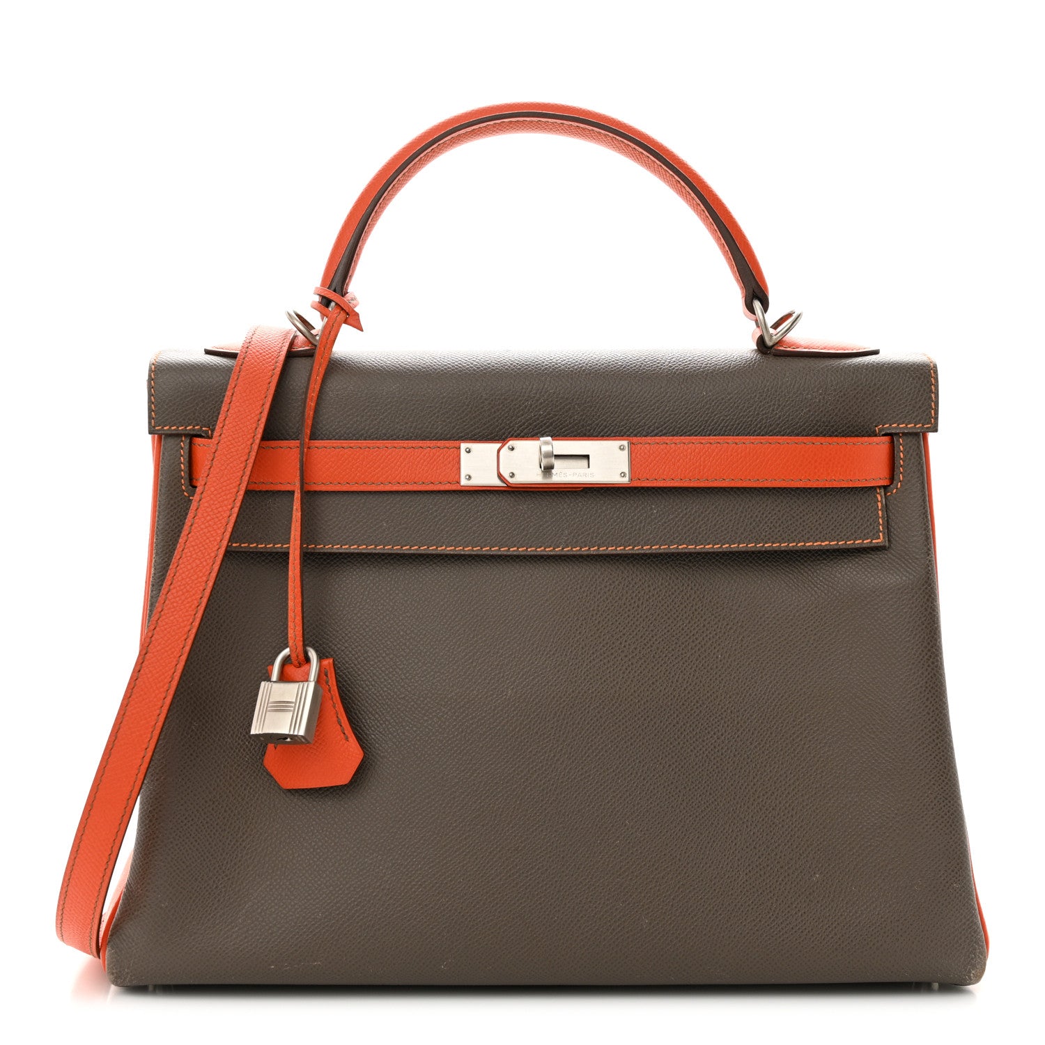 Hermes Epsom Horseshoe Kelly Retourne 32 Etain Feu 1 of 17