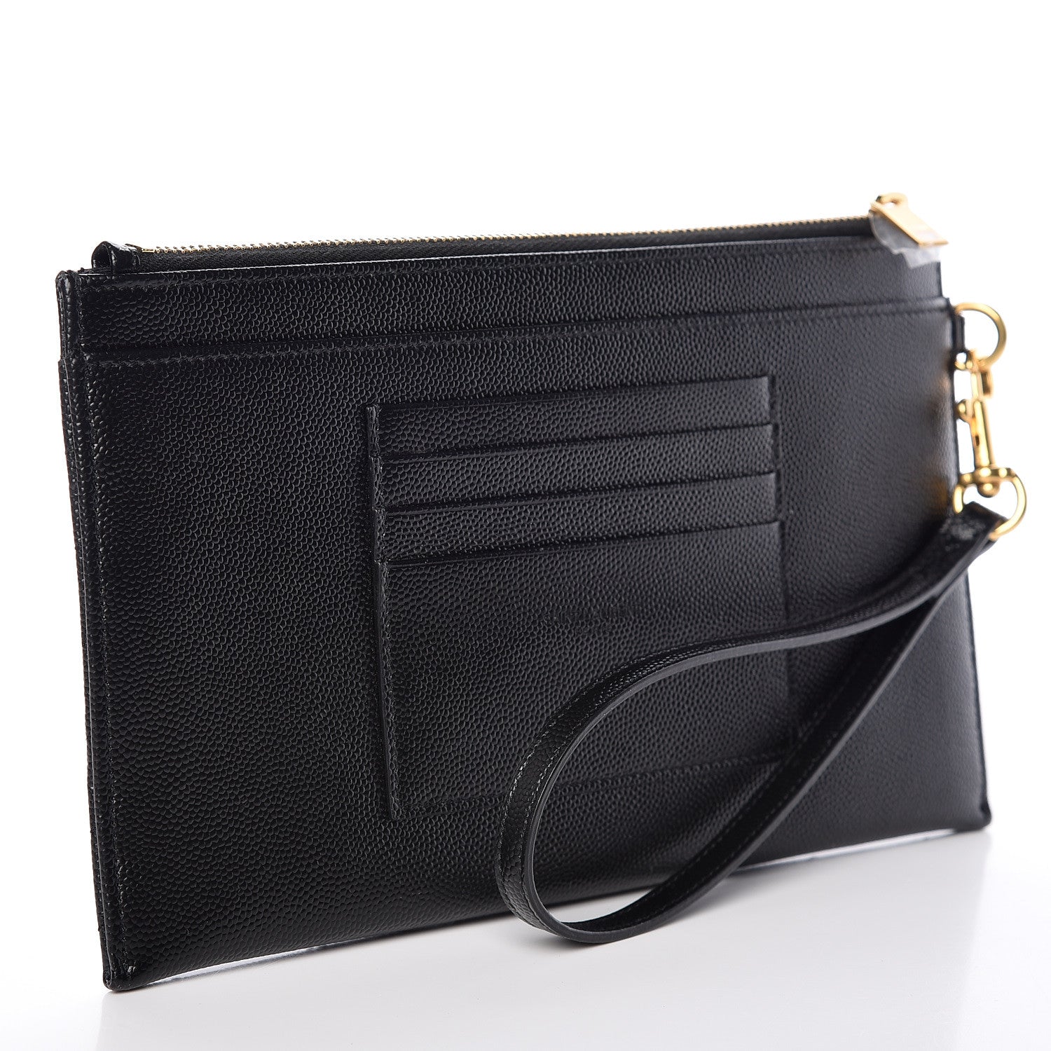 Saint Laurent Grain De Poudre Chevron Monogram Bill Pouch Black 3 of 9