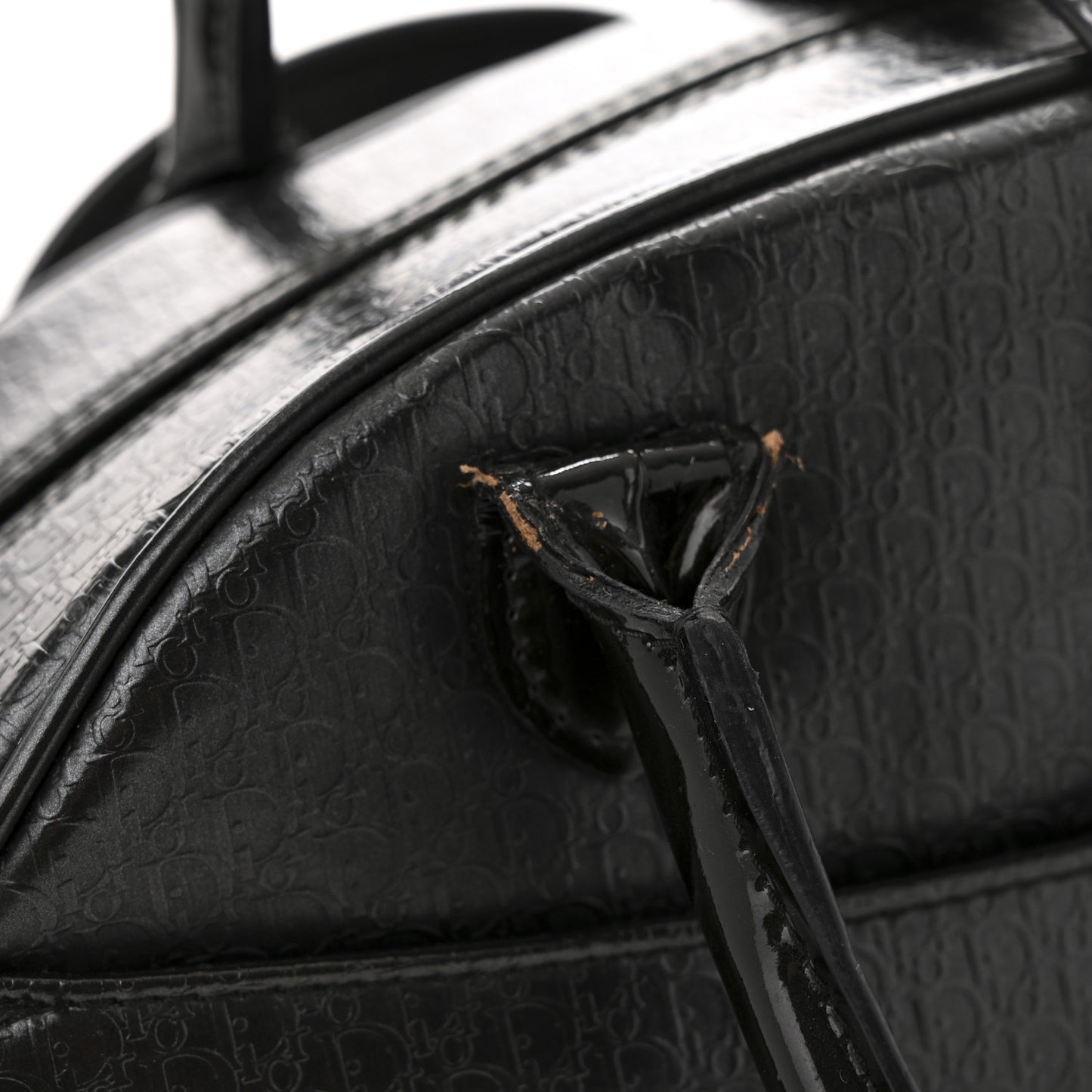 Patent Calfskin Embossed Saddle Bowler Black