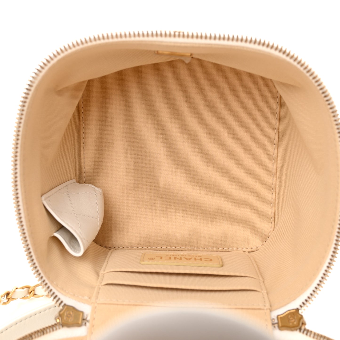 Calfskin Quilted Small Vanity Case With Chain White