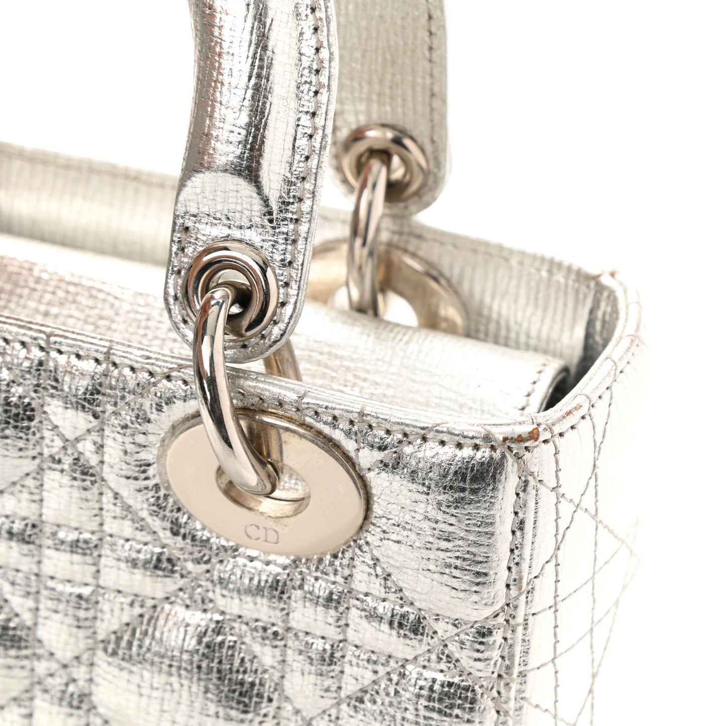 Metallic Grained Calfskin Cannage Small Lucky Badges My Lady Dior Silver