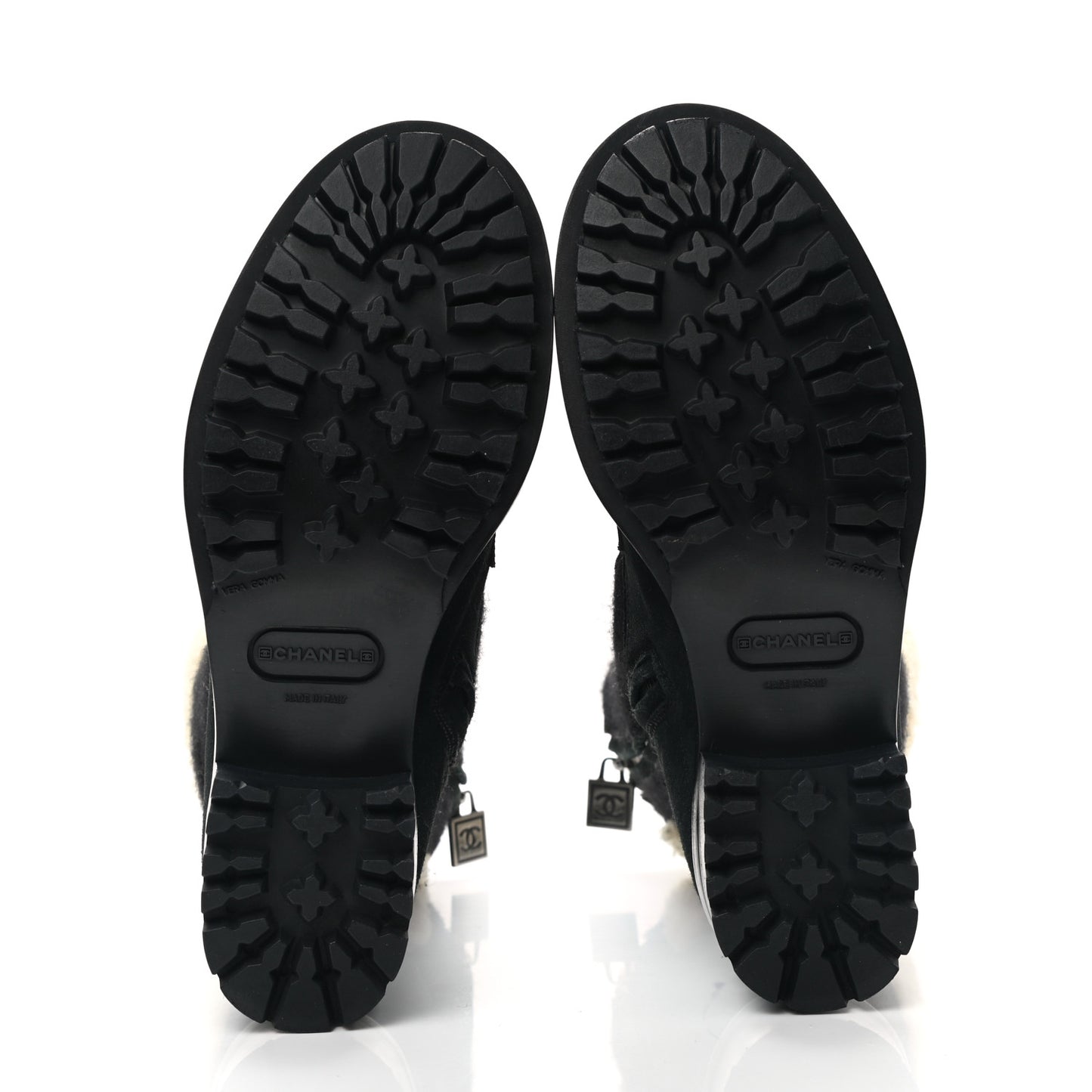 Suede Shearling CC Lace Up Combat Boots 36.5 Black