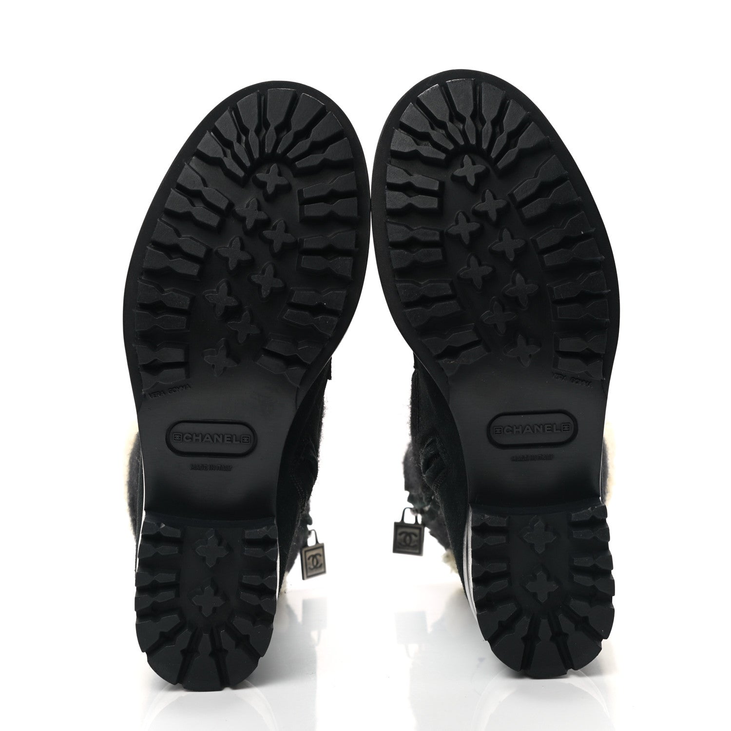 Chanel Suede Shearling CC Lace Up Combat Boots 36.5 Black 5 of 8
