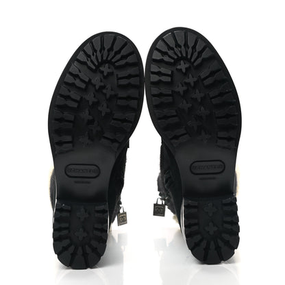 Chanel Suede Shearling CC Lace Up Combat Boots 36.5 Black 5 of 8