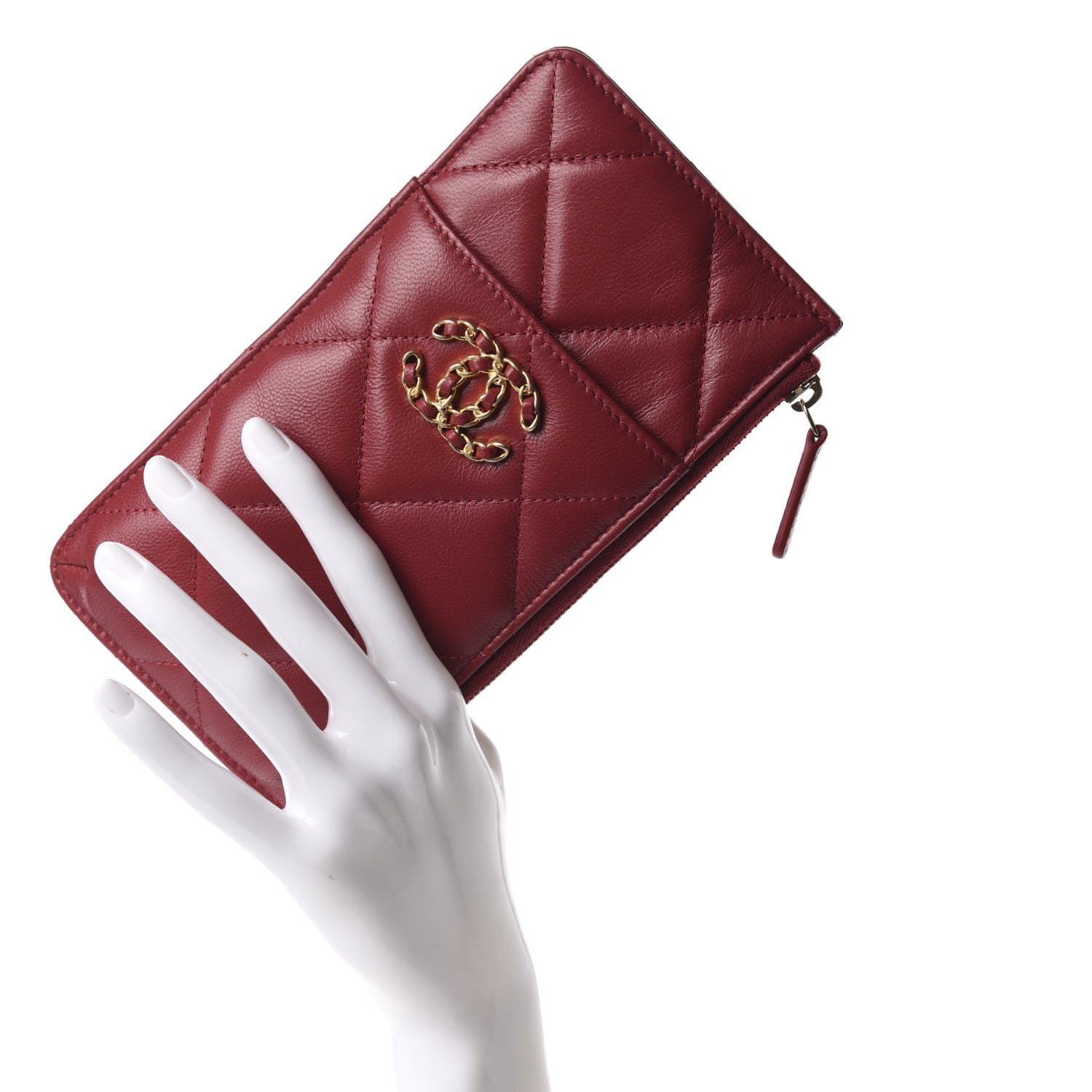 Chanel Shiny Goatskin Quilted 19 Flat Wallet Pouch Red 2 of 8
