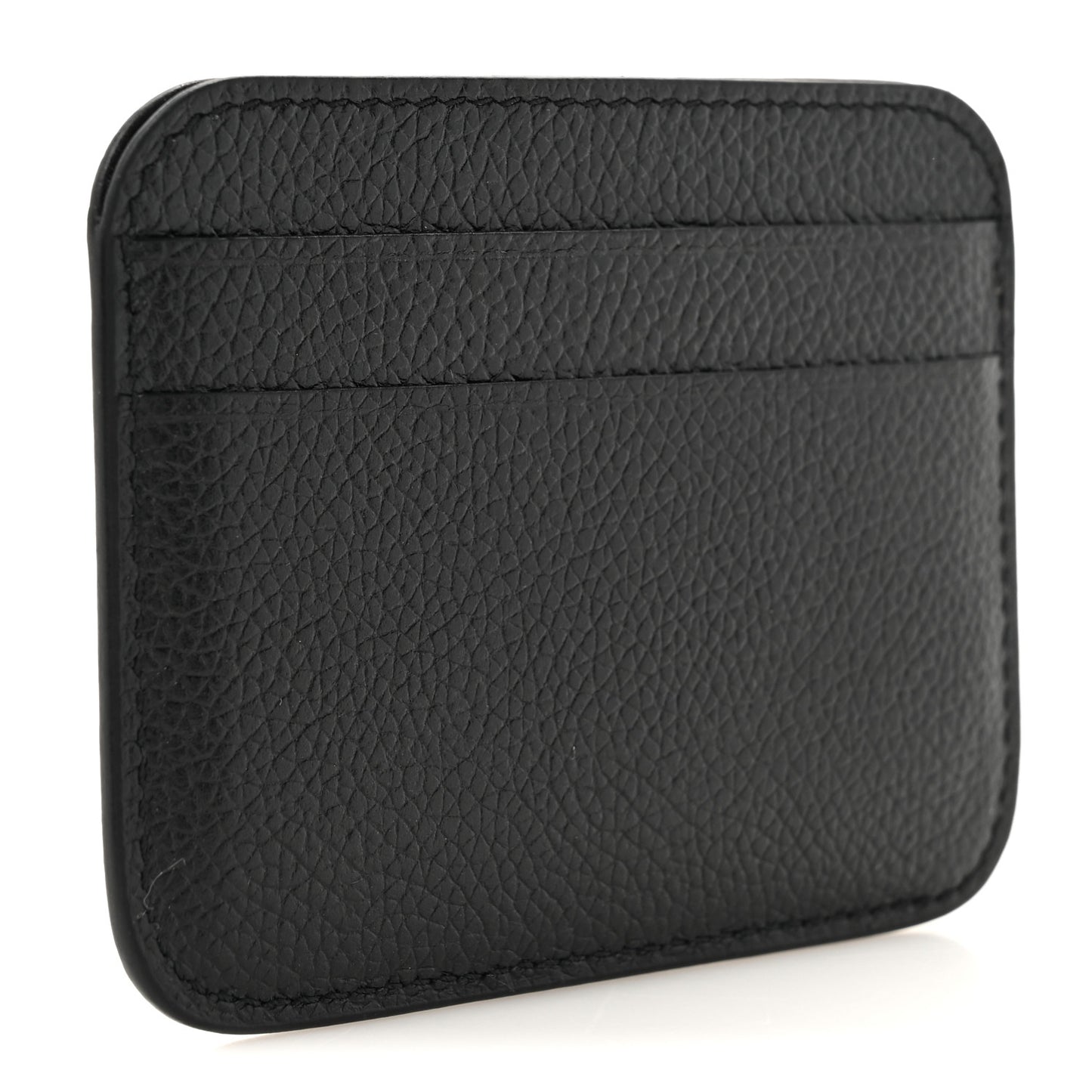 Grained Calfskin Logo Cash Rounded Card Holder Black White