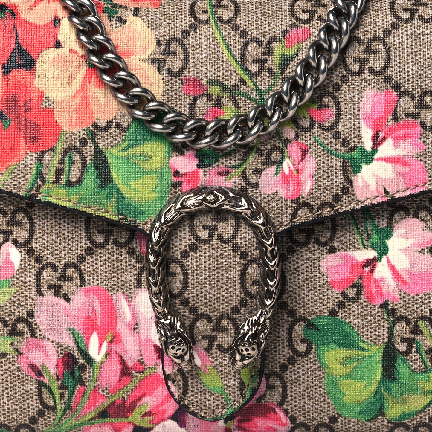 GG Supreme Monogram Blooms Mini Dionysus Chain Wallet Beige Multicolor Dry Rose