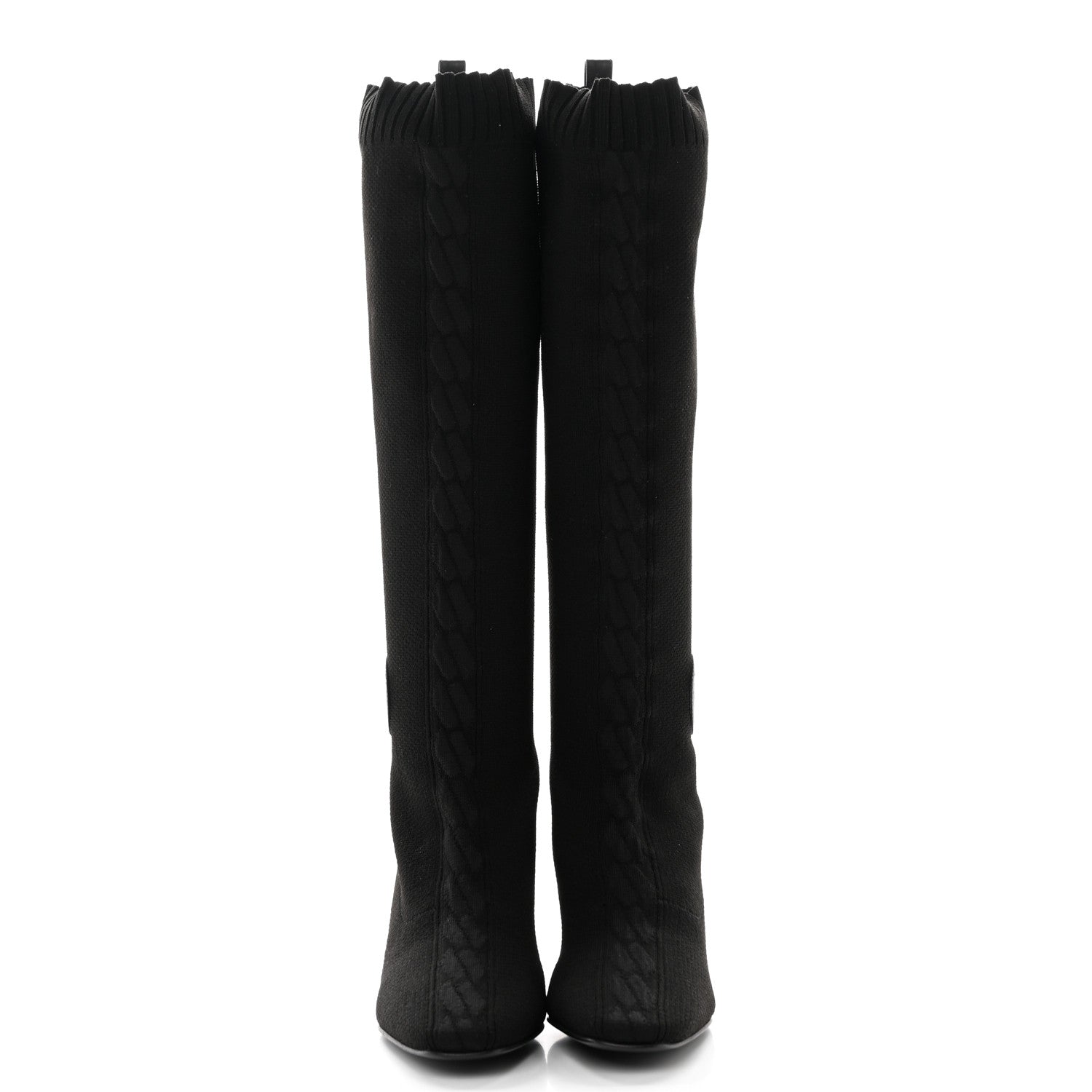 Hermes Knit Calfskin Fontaine 60 Boots 36 Black 2 of 14