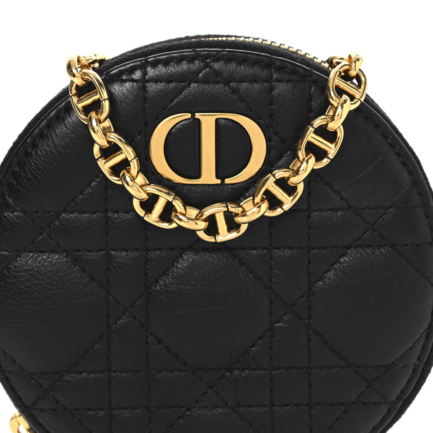 Calfskin Cannage Round Caro Pouch Black