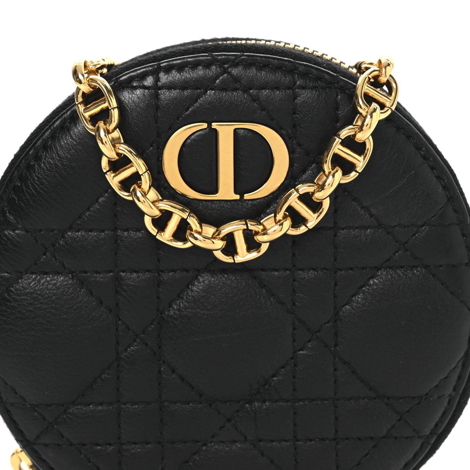Christian Dior Calfskin Cannage Round Caro Pouch Black 8 of 10