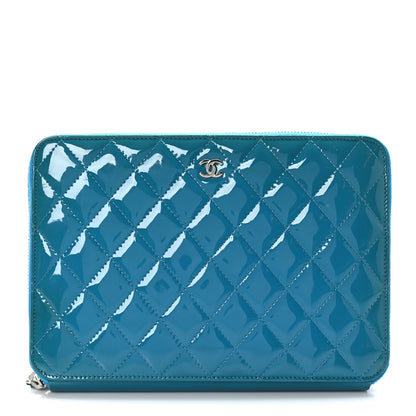 Chanel Patent Quilted Travel Case Blue 1 of 9