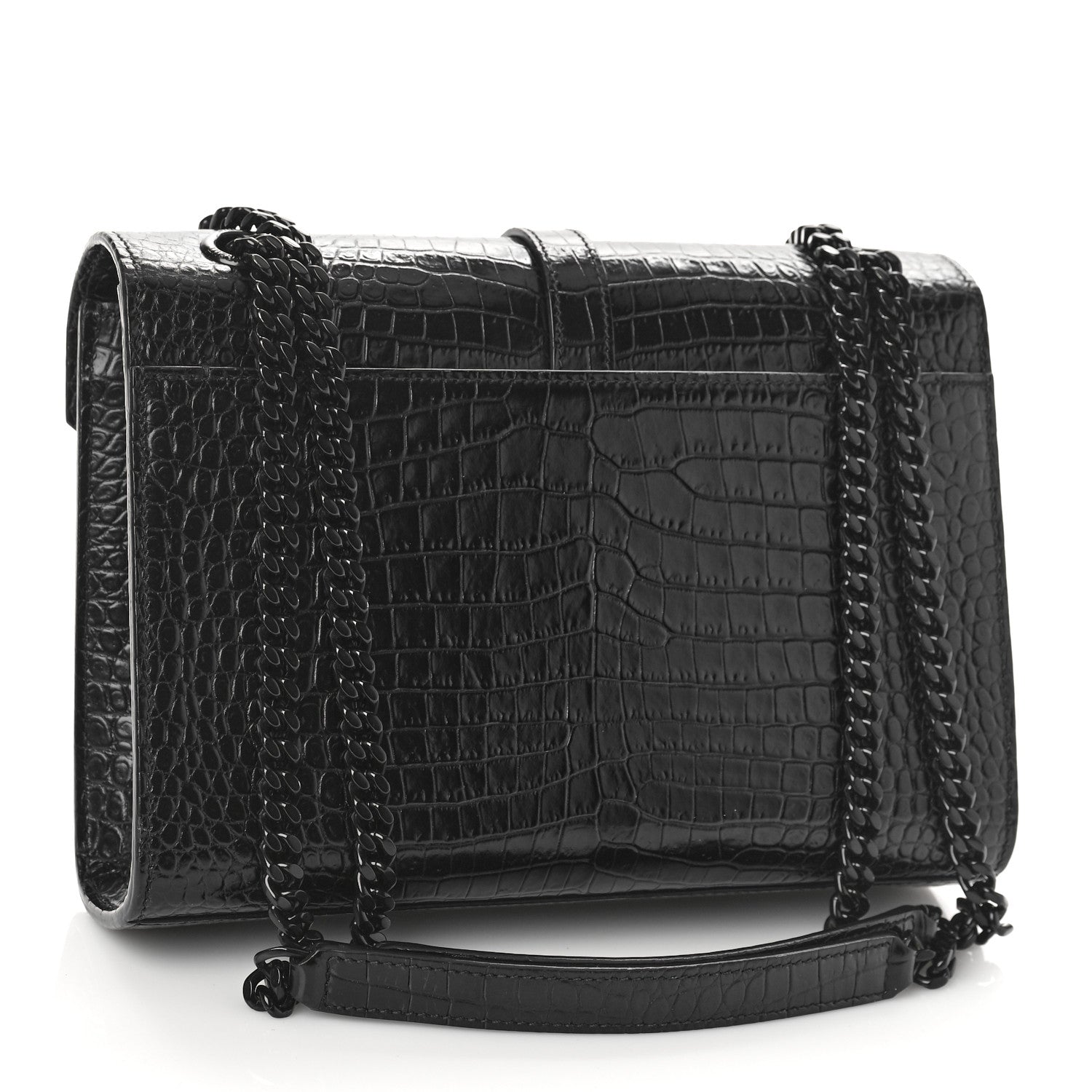 Saint Laurent Calfskin Crocodile Embossed Medium Monogram Envelope Chain Shoulder Bag Black 3 of 9