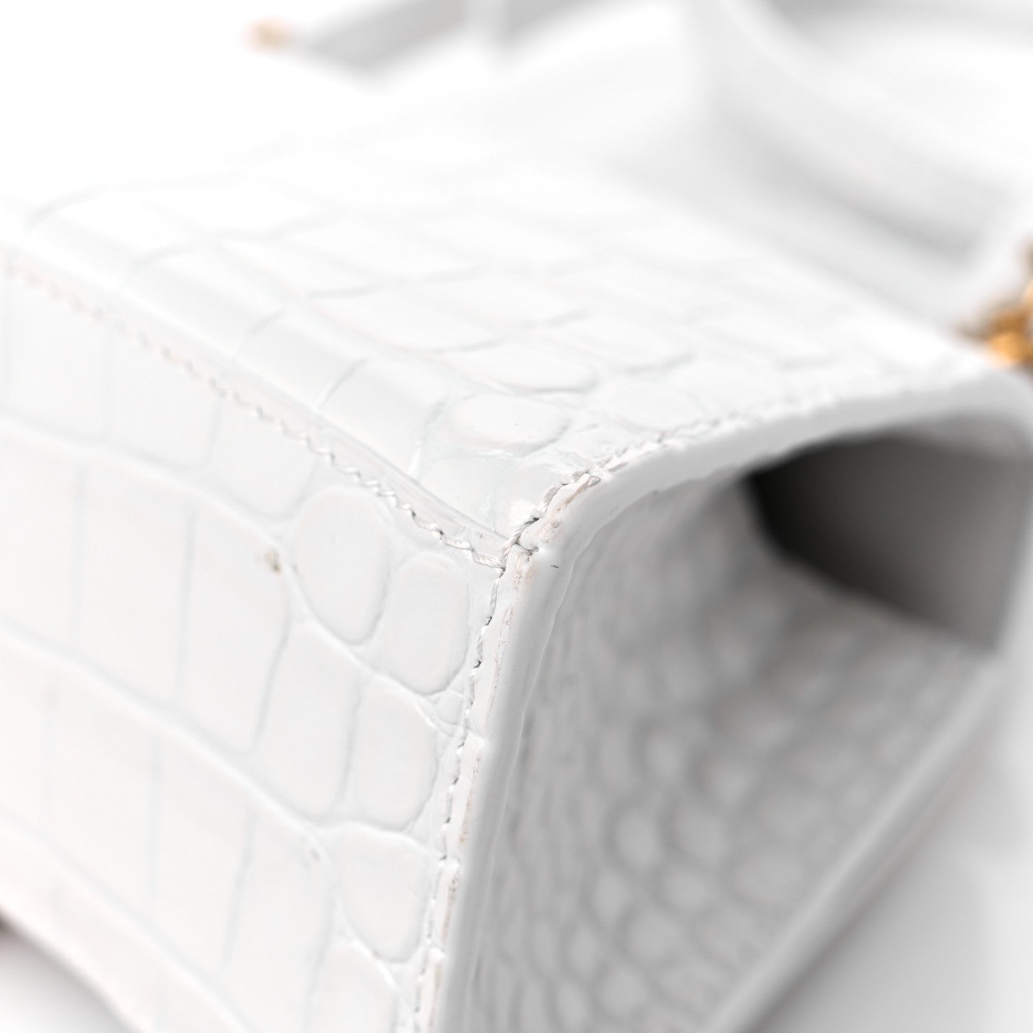 Balenciaga Shiny Calfskin Crocodile Embossed Hourglass Top Handle Bag XS White 10 of 11