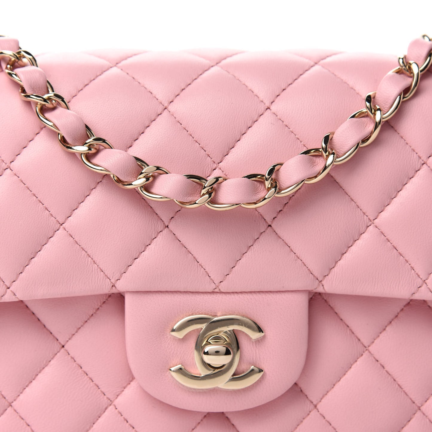 Lambskin Quilted Mini Rectangular Flap Pink