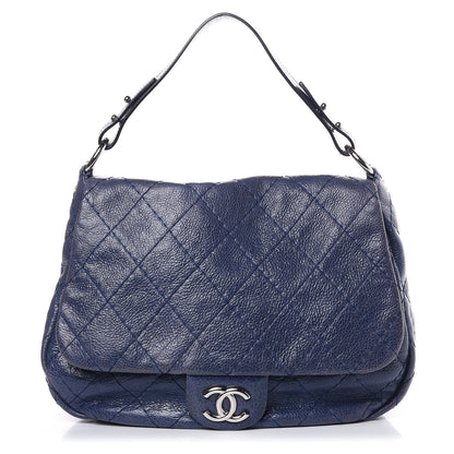 Chanel Glazed Calfskin Stitched XL On The Road Flap Blue 1 of 15