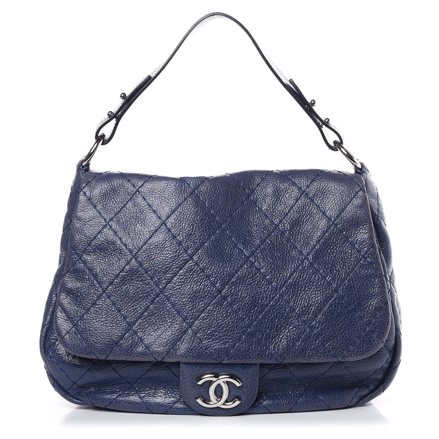 Chanel Glazed Calfskin Stitched XL On The Road Flap Blue 1 of 15