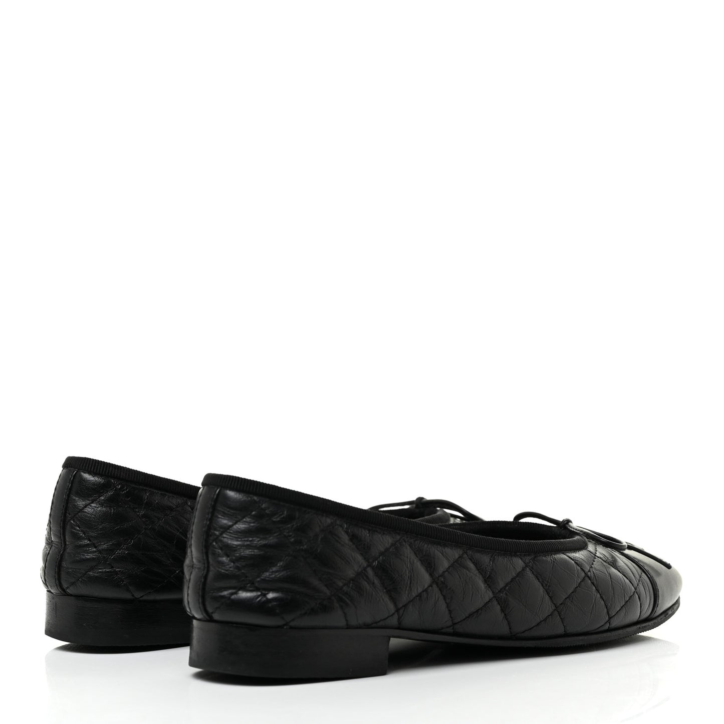 Aged Calfskin Quilted Cap Toe Ballerina Flats 35.5 Black