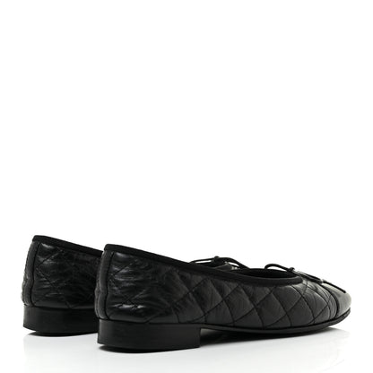Chanel Aged Calfskin Quilted Cap Toe Ballerina Flats 35.5 Black 4 of 19