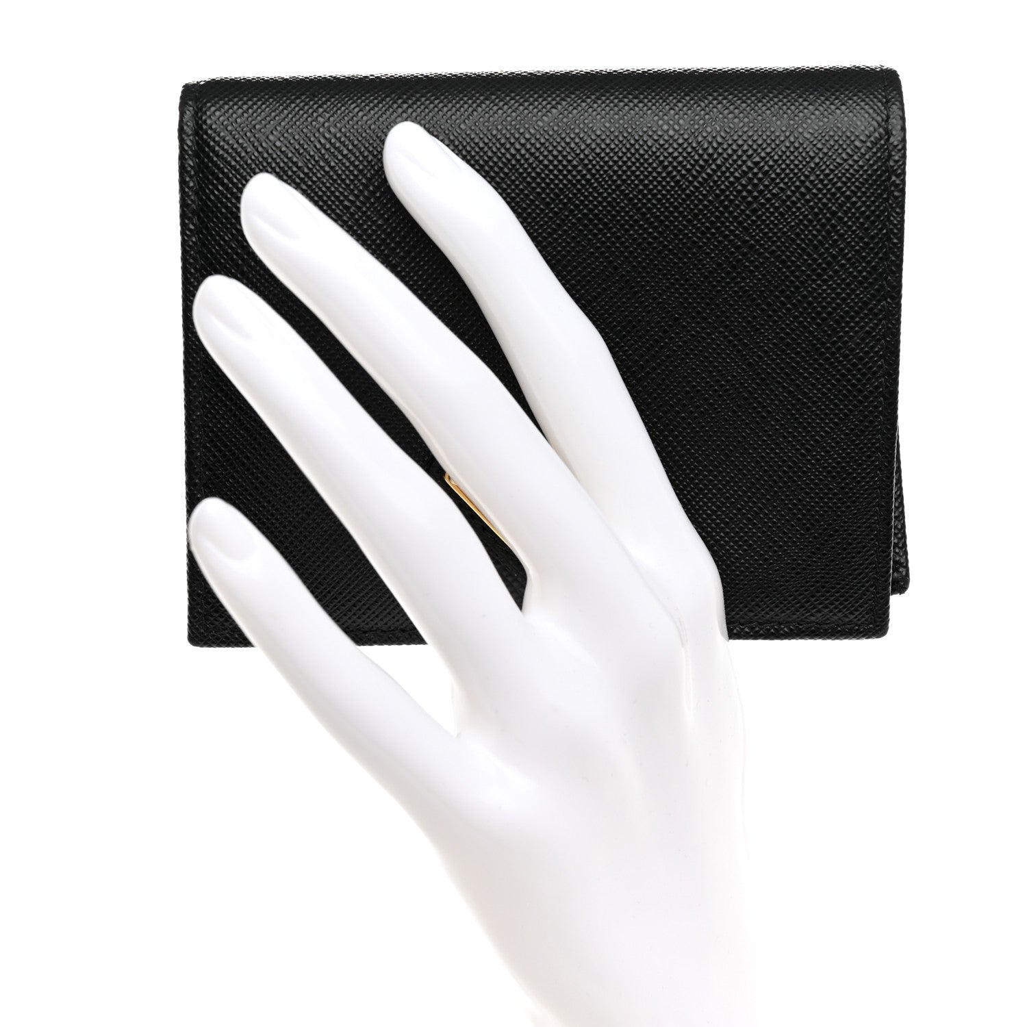 Prada Saffiano Triangle Bi-Fold Wallet Black 2 of 8