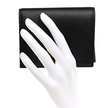 Prada Saffiano Triangle Bi-Fold Wallet Black 2 of 8