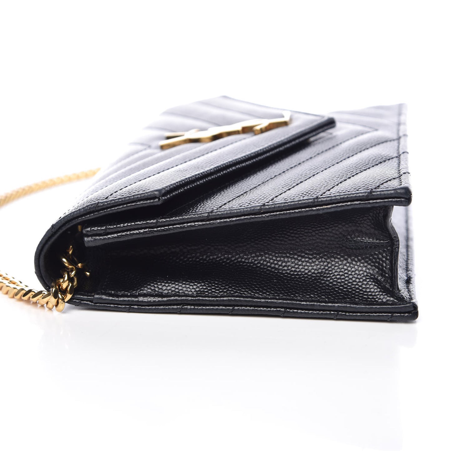 Grain De Poudre Matelasse Chevron Monogram Envelope Chain Wallet Black