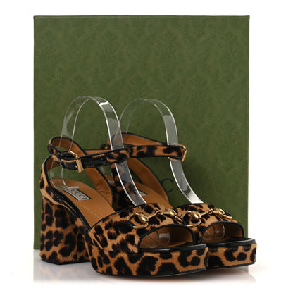 Gucci Calf Hair Leopard Print Horsebit 25/60mm Platform Sandals 38.5 Hazelnut Black 11 of 11