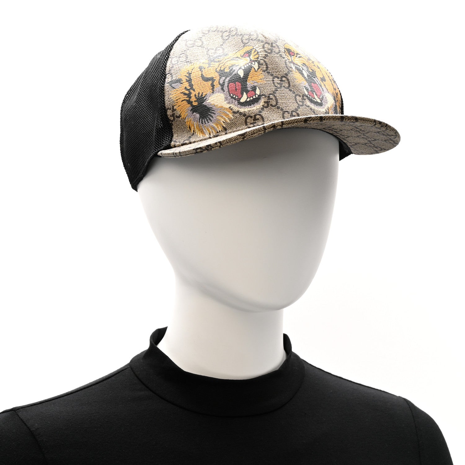 Gucci GG Supreme Monogram Tiger Print Baseball Hat XL 60 Beige