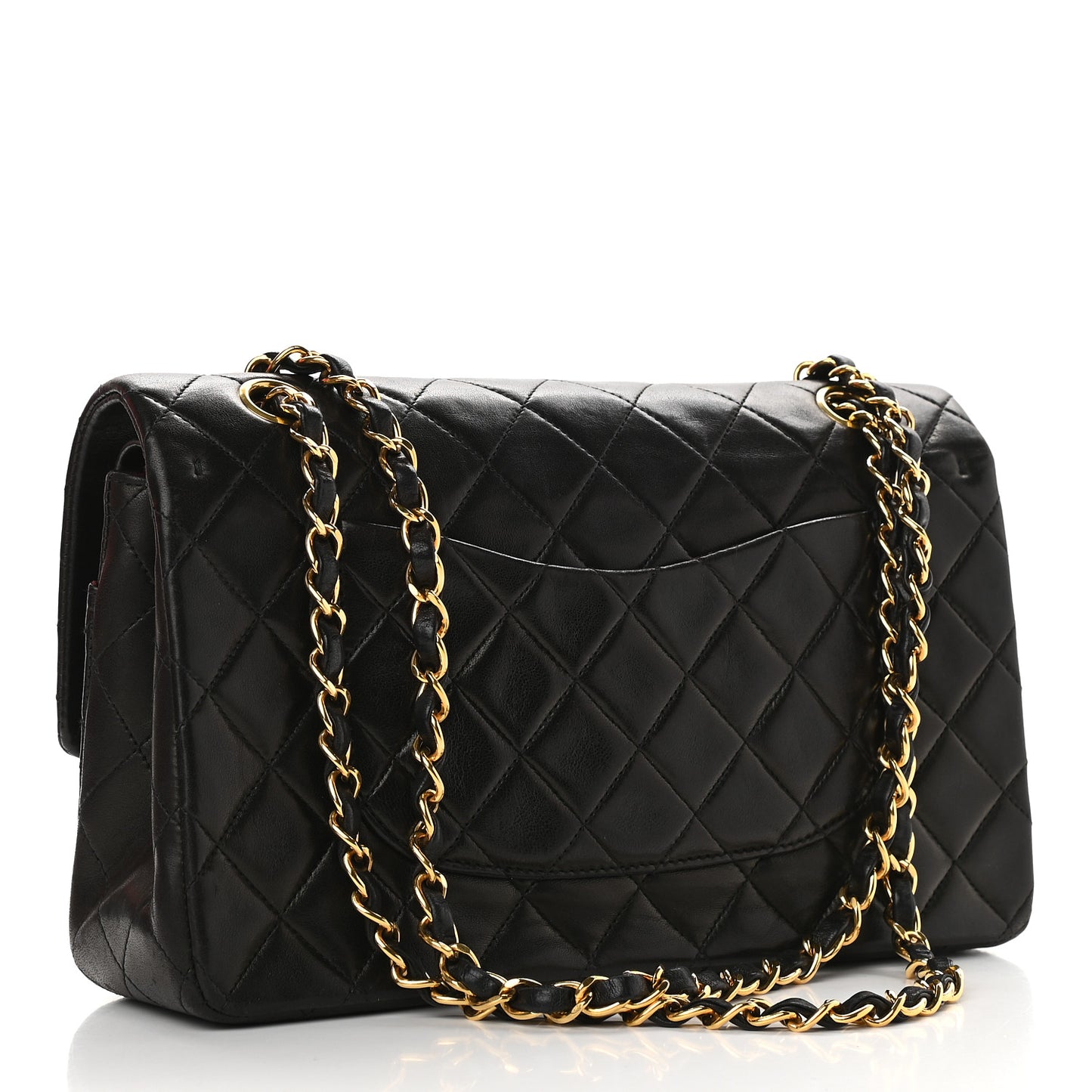 Lambskin Quilted Medium Double Flap Black