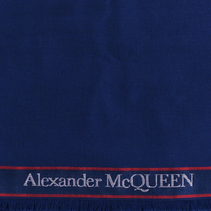 Alexander McQueen Wool Cashmere Logo Scarf Blue Red White 2 of 3
