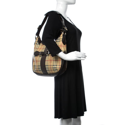 Burberry Haymarket Check Buckle Shoulder Bag Dark Brown 2 of 16