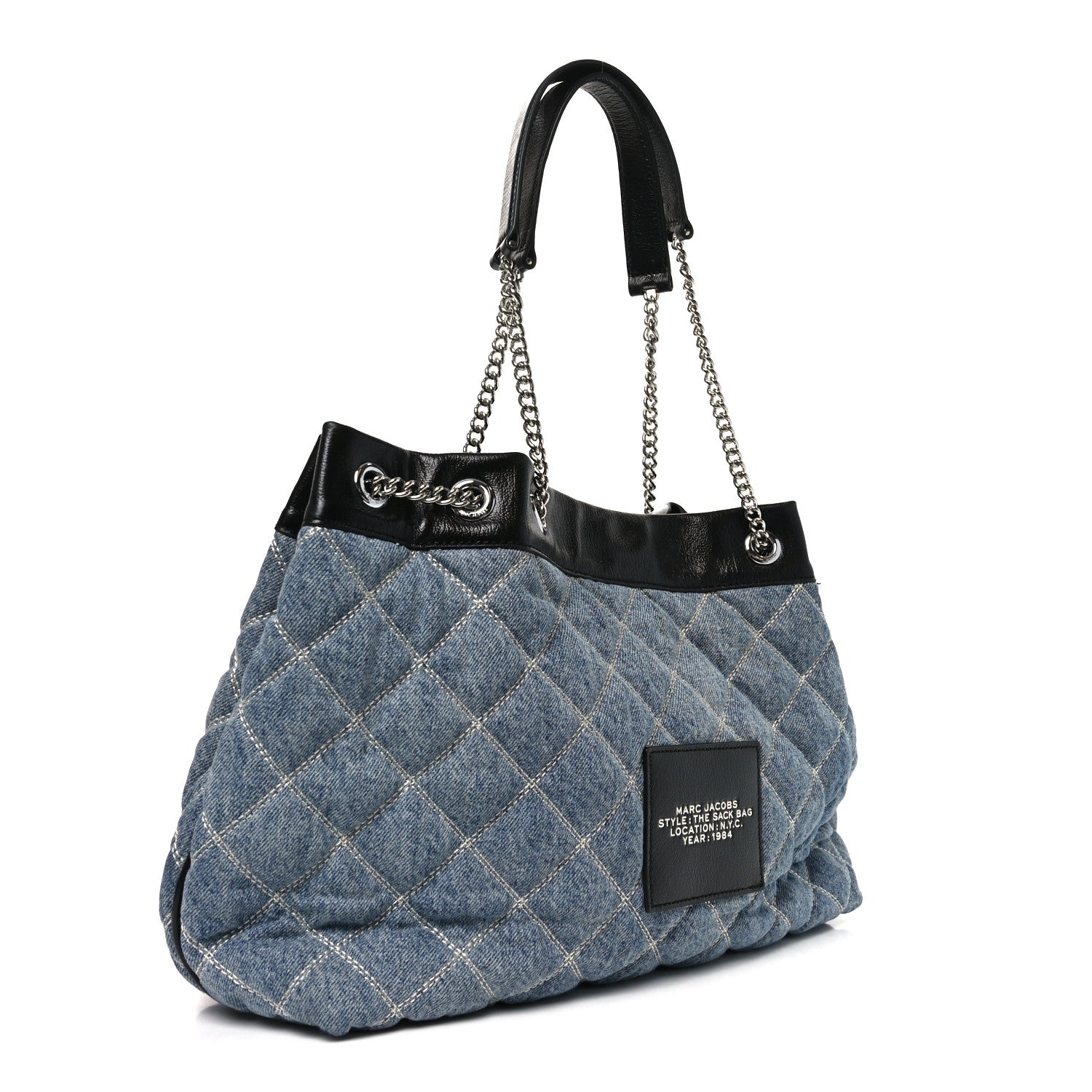 Marc Jacobs Denim Quilted Chain Large The Sack Bag Light Wash Indigo 3 of 9