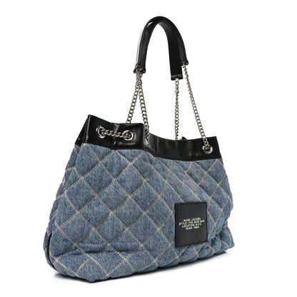 Marc Jacobs Denim Quilted Chain Large The Sack Bag Light Wash Indigo 3 of 9