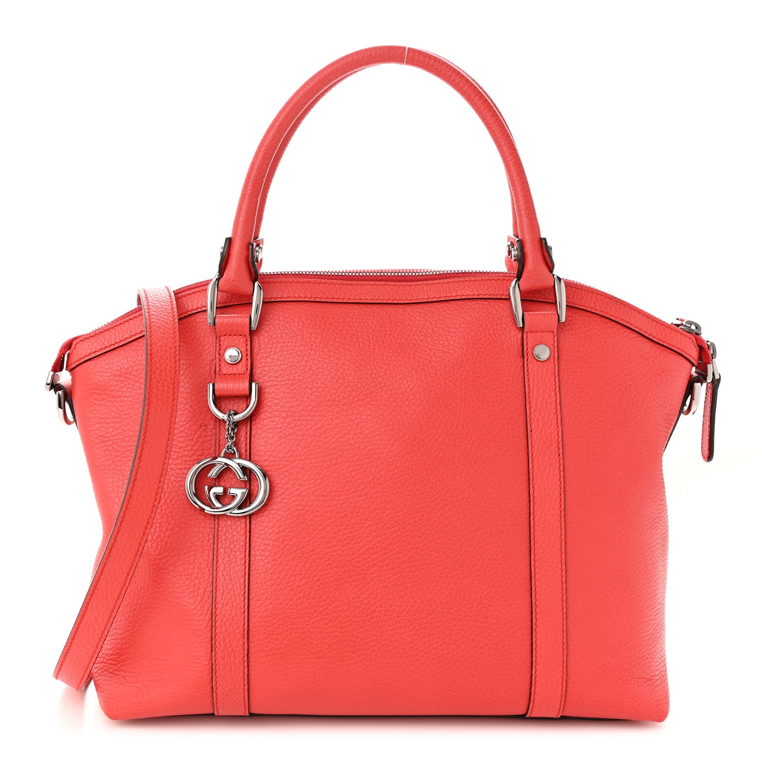 Gucci Dollar Calfskin Medium GG Charm Dome Satchel Sporting Red 1 of 13