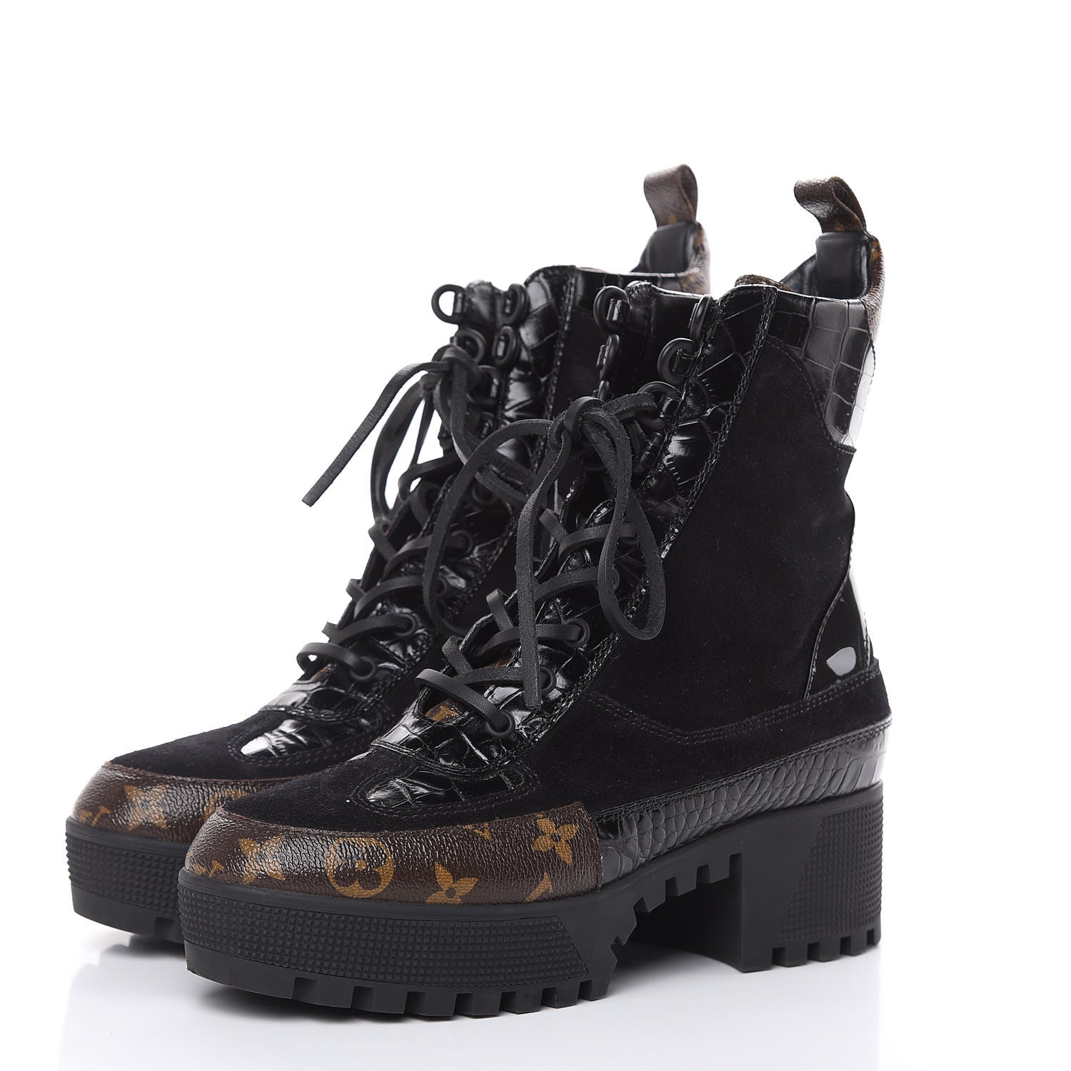 Louis Vuitton Suede Calfskin Monogram Laureate Platform Desert Boots 39 Black 3 of 8