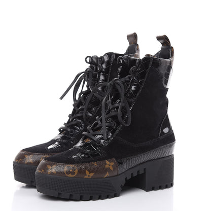 Louis Vuitton Suede Calfskin Monogram Laureate Platform Desert Boots 39 Black 3 of 8