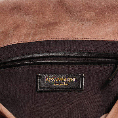 Saint Laurent Crocodile Embossed Nubuck Besace Shoulder Bag Rose 6 of 10