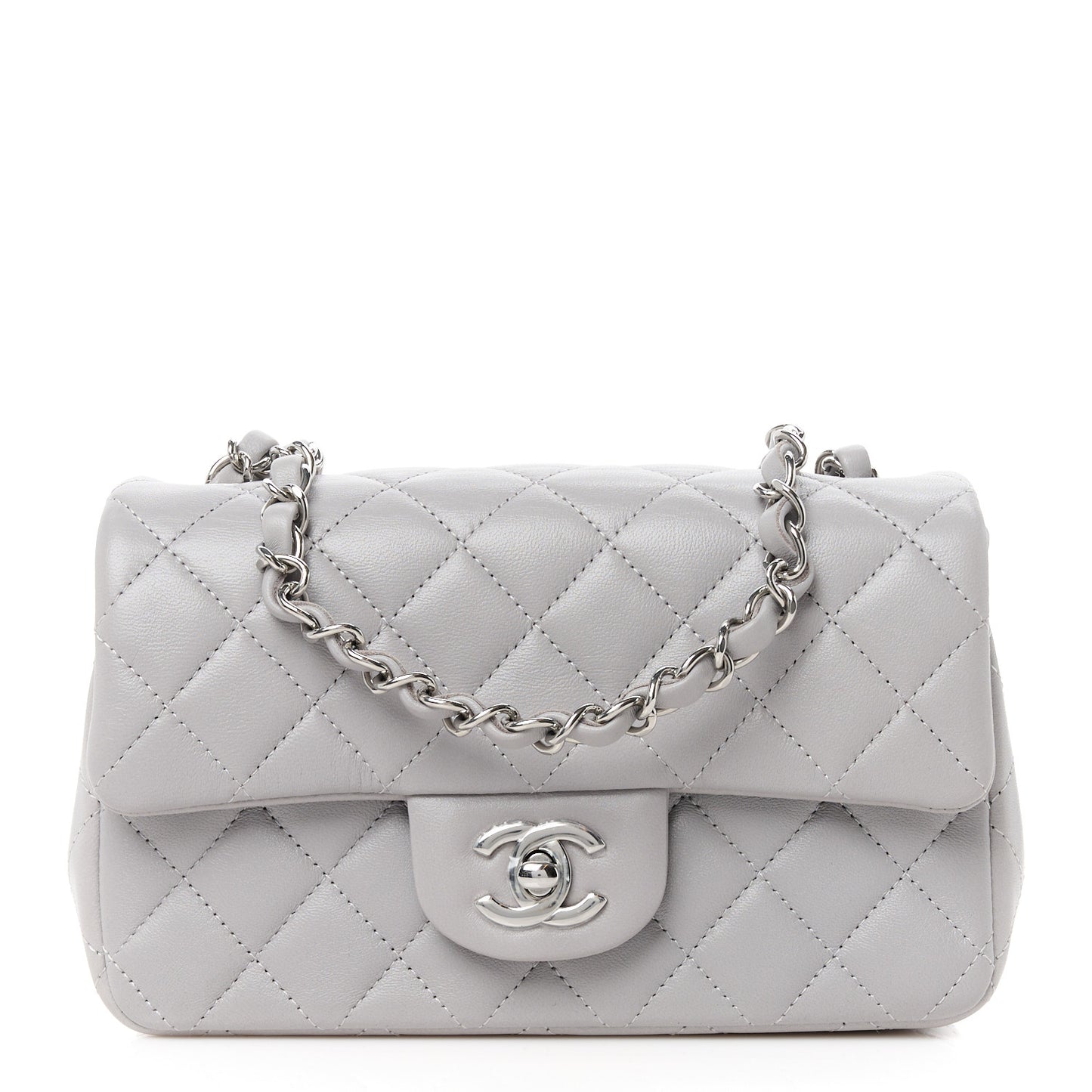 Lambskin Quilted Mini Rectangular Flap Grey