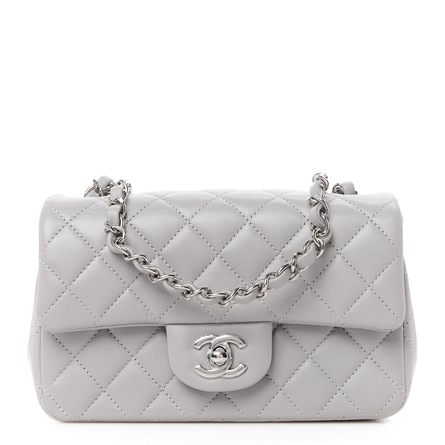 Chanel Lambskin Quilted Mini Rectangular Flap Grey 1 of 12
