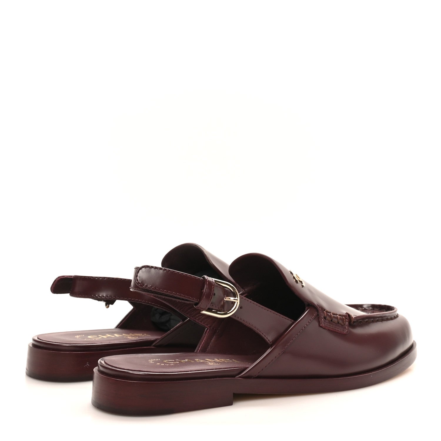 Chanel Shiny Calfskin Slingback Loafers 38 Burgundy 5 of 10